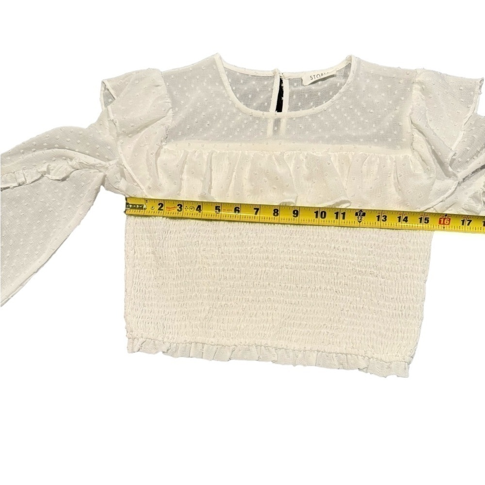 Storia Cropped Ruffle Blouse White Swiss Dot Womens Size Medium - Picture 7 of 11